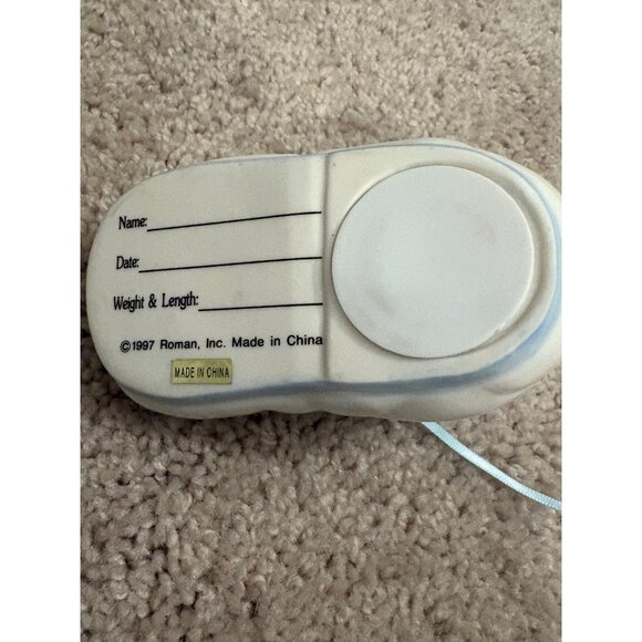 Ceramic Baby Shoe Coin Bank NEW With Blue Lace Baptism Christening Birth Gift - Picture 6 of 9